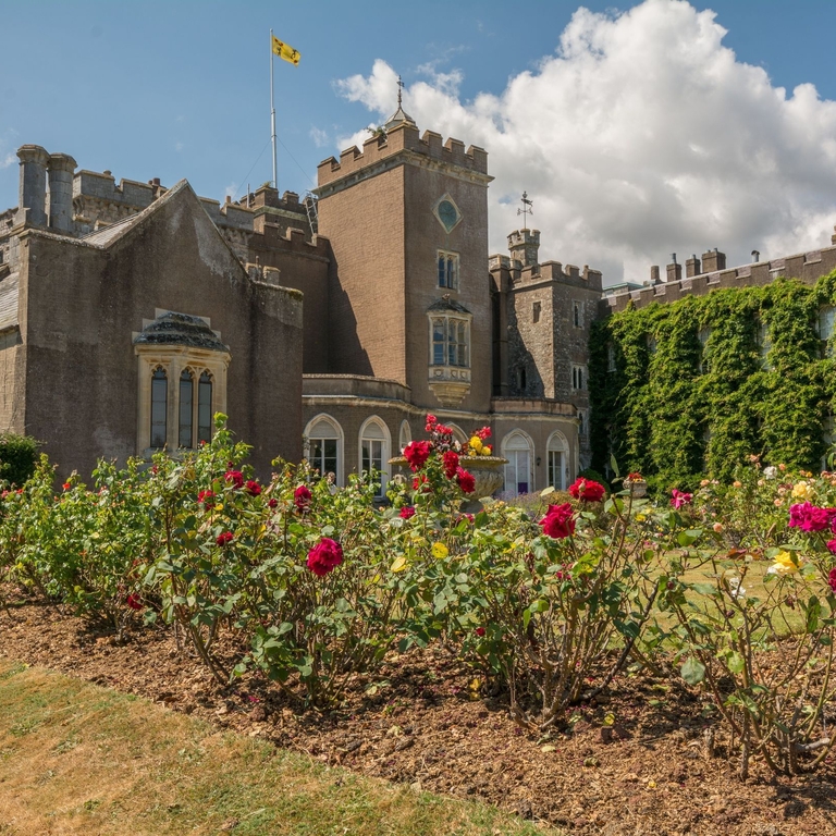 An outside view of Powderham Castle
