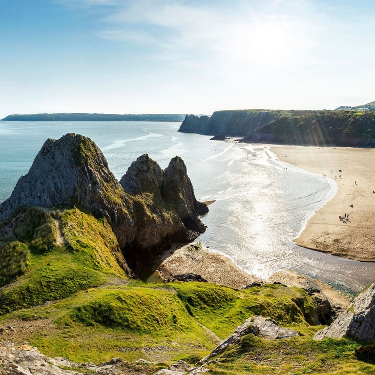 Panoramic view over the coastline and the sandy beach