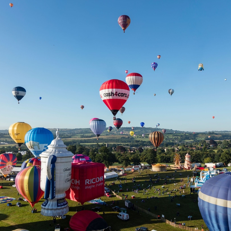 Hot air balloons rising into the skies over Bristol, International Balloon Fiesta
