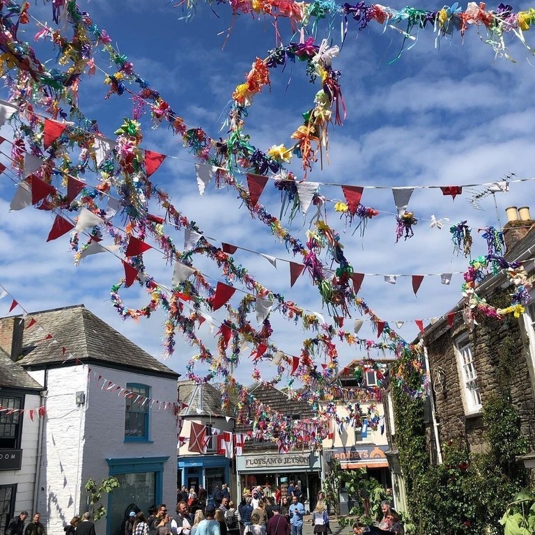 People attending Padstow's 'Obby 'Oss Festival