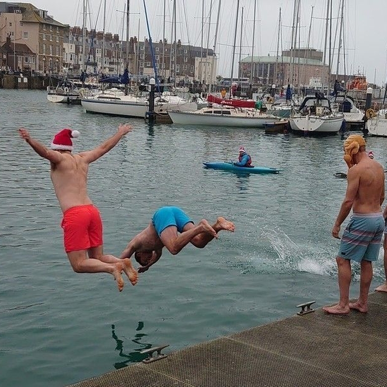 Taking an ice-cold swim