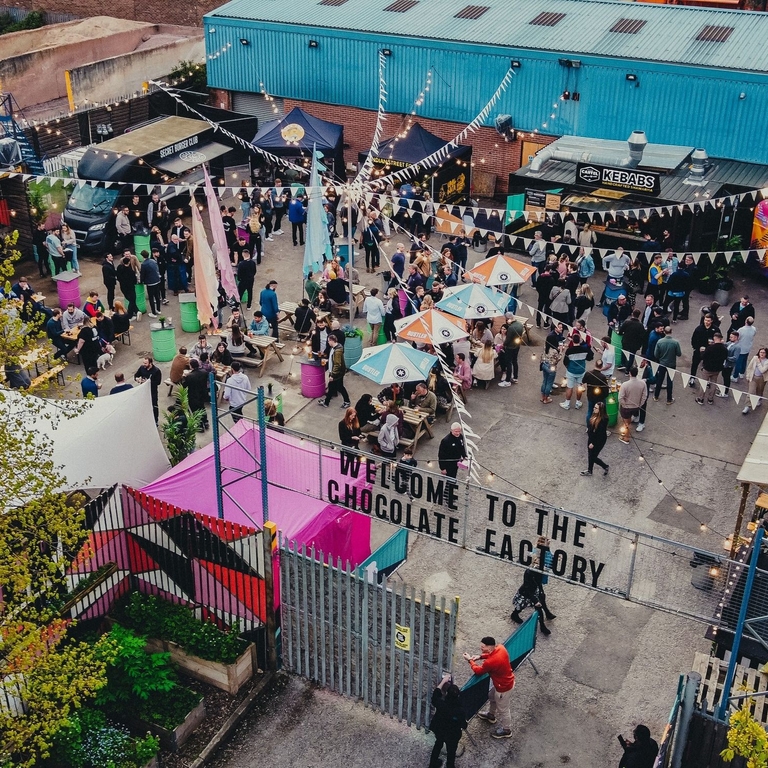 Aerial shot of a street food market