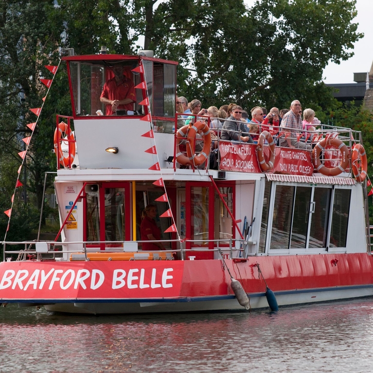 A tour group on the Brayford Belle, sailing along the River Witham in Lincoln