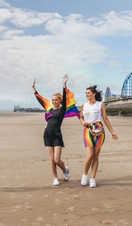 Two women having fun on Blackpool beach