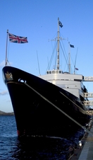 Exterior of a royal yacht with a British flag
