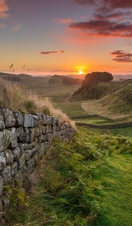 View along Hadrian's Wall at sunset