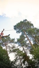 An underneath shot of a person on a zipwire at Go Ape in Birmingham