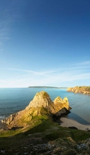 Panoramic view over the coastline and the sandy beach
