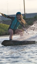 A woman wakeboarding at South Coast Wake Park, Portsmouth