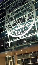 A nighttime outdoor view of the King Power Stadium, home to Leicester City Football Club