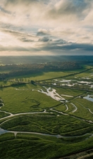 An overhead view of various canals making up part of the Broads National Park