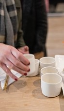 Cups of tea and Japanese gyoza being served at a restaurant in Bath