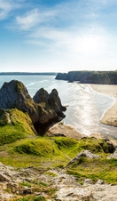 Panoramic view over the coastline and the sandy beach