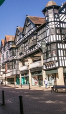 Street with some historic houses and shops
