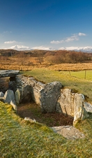 An overhead view of the Capel Garmon Burial Chamber in Snowdonia/Eryri National Park, Wales