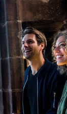 Two people touring Chester Cathedral