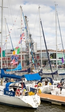 A row of ships in Bristol Harbour