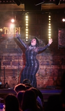 A Cabaret performer on stage at a local bar.