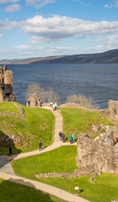 A view from above Urquhart Castle on the banks of Loch Ness in Scotland.