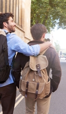 Two people walking through the streets of Oxford