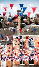 Ashbourne,derbyshire,red,White,And,Blue,Flag,Bunting,Decorators,The,Streets,Of