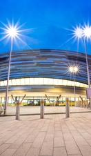 Exterior shot of Derby Arena at night