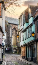 An uphill look of Elm Hill in Norwich