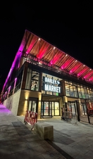 Exterior of Darley Street Market at night