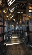 Rows of bookcases in Chetham's Library, the oldest public library in England