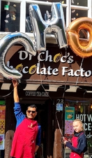 Staff posing outside Dr Choc's Windsor Chocolate Factory