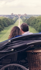 A couple in a carriage looking down the Long Walk in Windsor