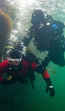 Scuba diving at the WW1 wreck at Churchill Barrier no.3