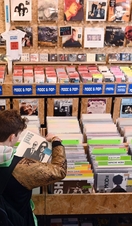 A man looks through records at Spillers Records in Cardiff