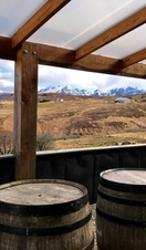 Cuillin Hills mountain view from The Oyster Shed Restaurant on Isle of Skye, Scotland near Talisker Distillery