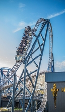 People riding Icon rollercoaster at Blackpool Pleasure Beach.