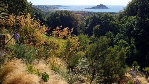 A view of the Cornish coast from Tremenheere Sculpture Gardens