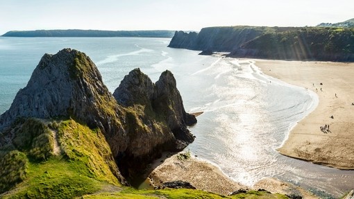 Panoramic view over the coastline and the sandy beach