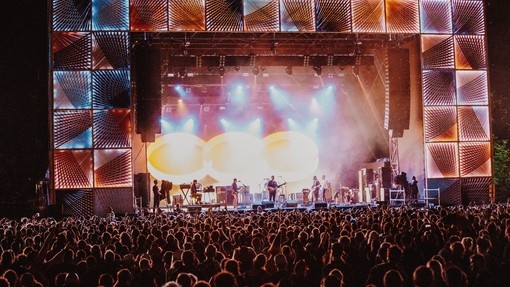 Crowd at the Green Man Festival in front of the stage
