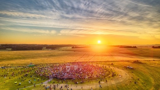 Aerial view of Stonehenge during Summer Solstice