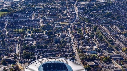 Aerial view to Tottenham Hotspur Stadium