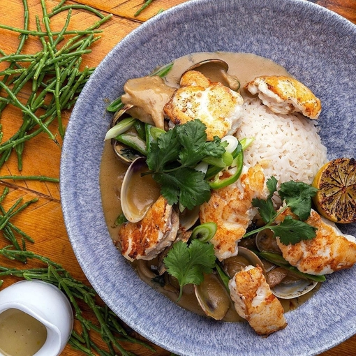 A bird's eye view of a dish at The Old Boathouse, Northumberland