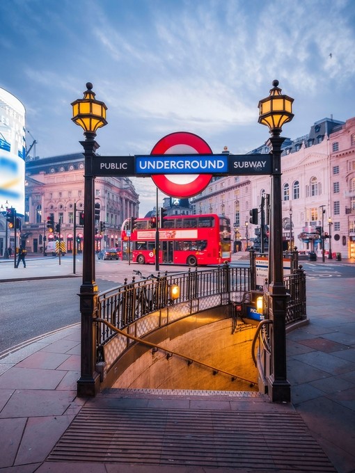 Stairs leading down to Piccadilly Circus underground station in central London