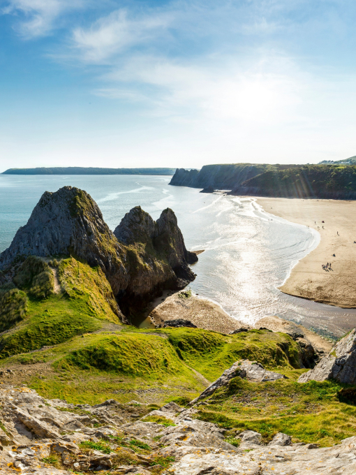 Panoramic view over the coastline and the sandy beach