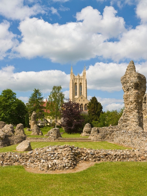 Catedral de St. Edmundsbury y ruinas de la abadía en verano