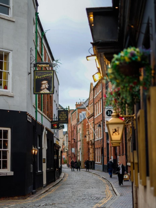 Main shopping street of a cute English Town