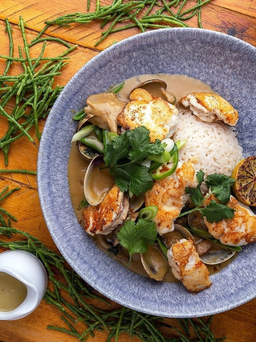 A bird's eye view of a dish at The Old Boathouse, Northumberland