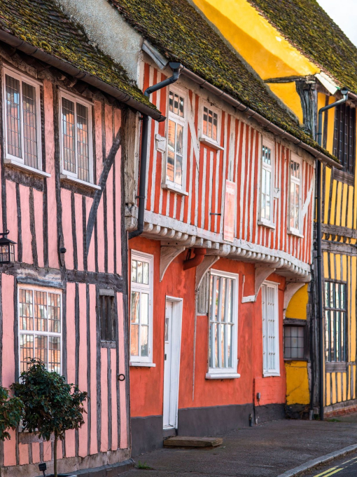 Colourful Tudor timber framed houses on a street