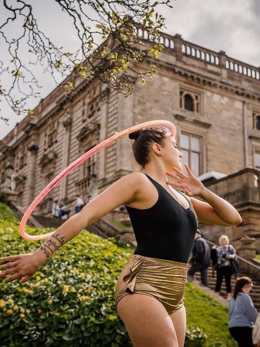 A performer in front of Nottingham Castle