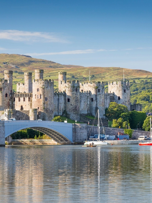 Wide view of the castle across a river