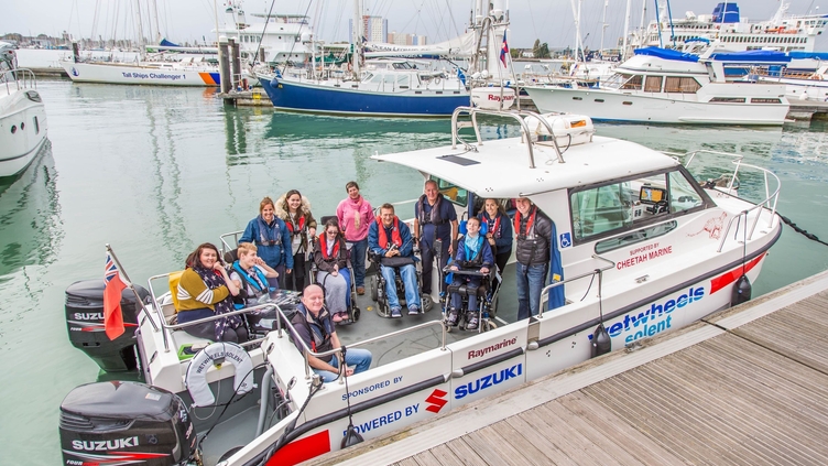 Passengers on a boat at a marina